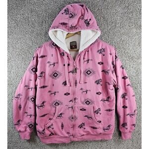 C.E. Schmidt Pink Aztec Horse Print Country Sherpa Lined Jacket Hoodie Womens XL